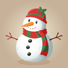merry christmas and happy new year snowman poster, snowman in a hat and scarf, postcard with snowflakes