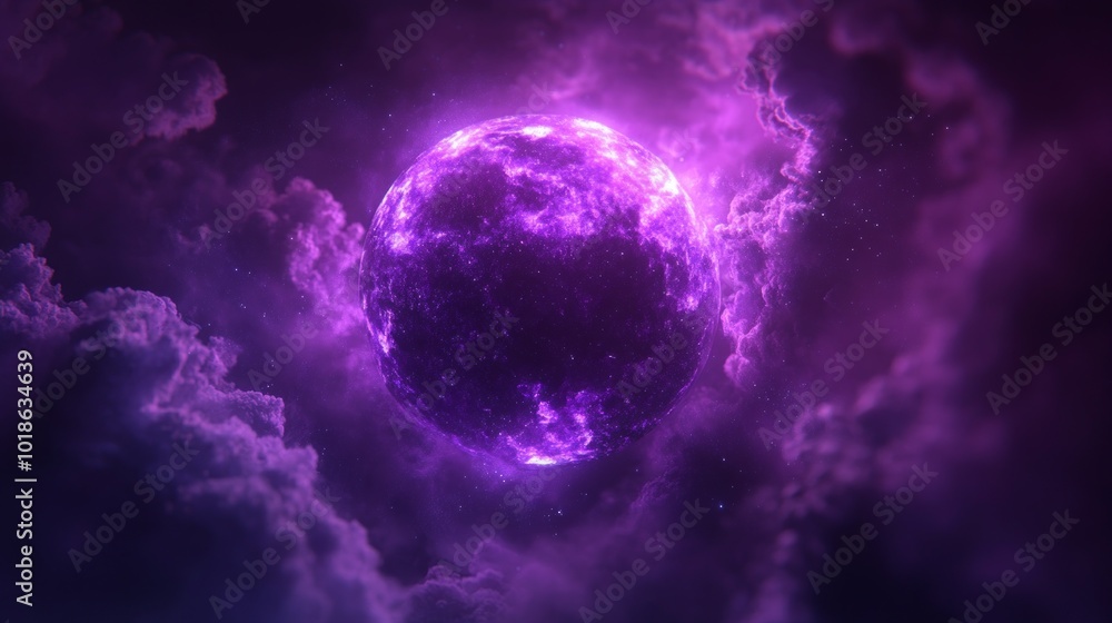 Poster a glowing translucent sphere representing antimatter and positronium floats in a dark cosmic expanse