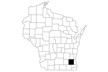 Map of Waukesha County in Wisconsin state on white background. single County map highlighted by black colour on Wisconsin map. UNITED STATES, US