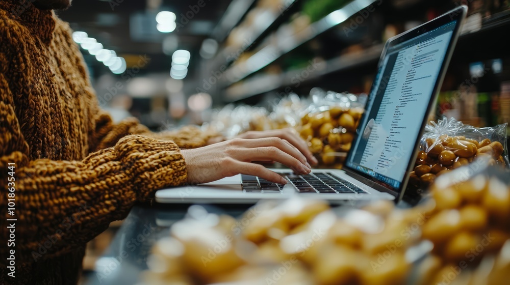 Poster hands of a programmer working on a laptop in the office, programming or ordering goods online , copy