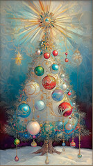 Christmas tree with large star.