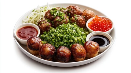 Delicious Plate of Savory Meatballs and Toppings