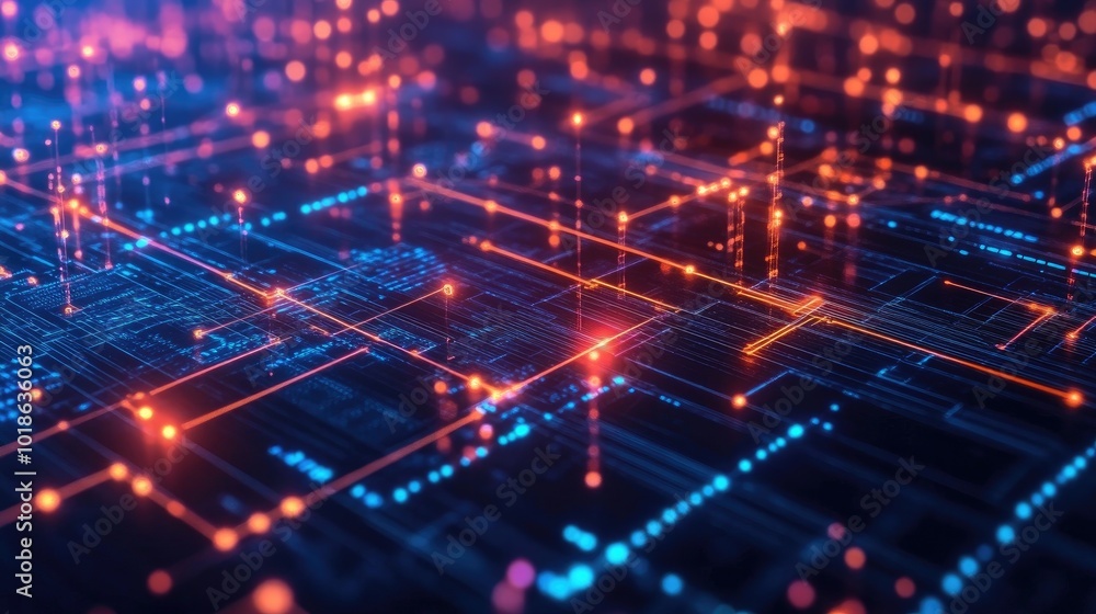 Aufkleber abstract digital network with glowing lights and grids