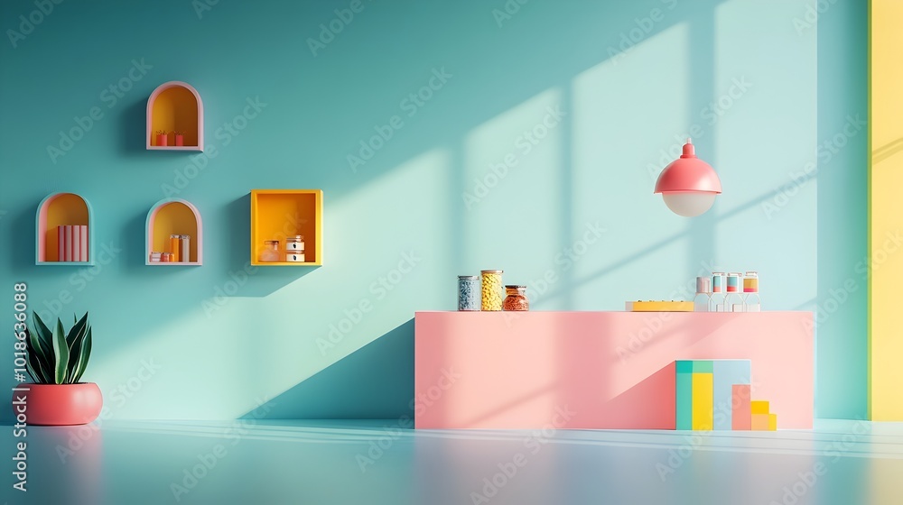 Poster captivating 3d studio environment featuring a vibrant backdrop empty floor and wall display and a pr