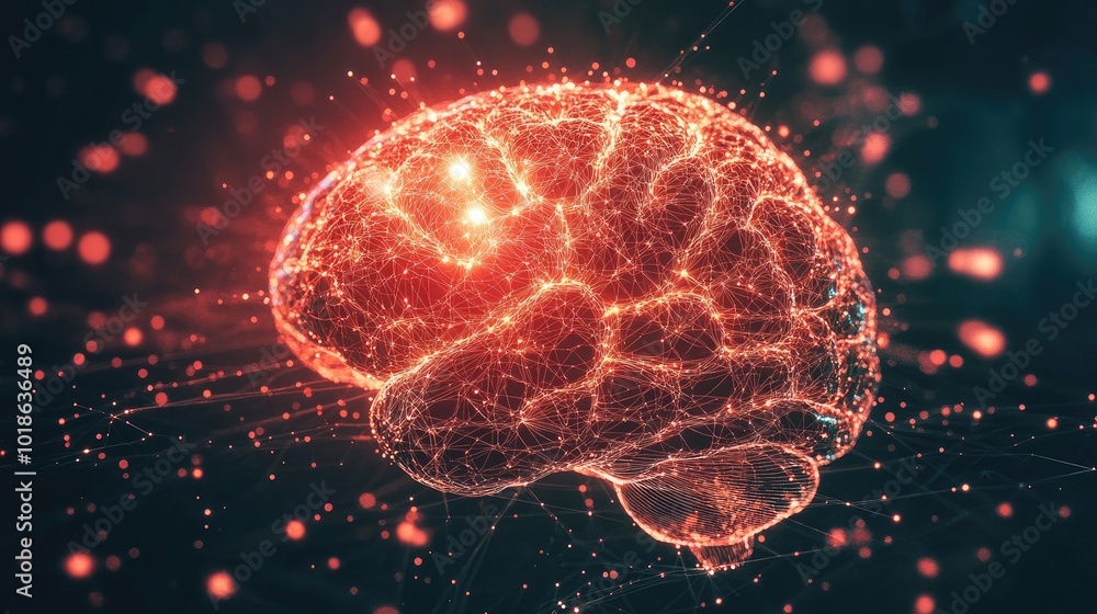 Aufkleber glowing brain with digital connections and neural network