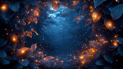 Glowing Leaves and Sparks in a Dark Forest