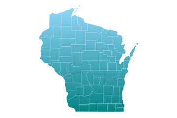 Wisconsin administrative map. counties map of Wisconsin, blank Map, empty map of Wisconsin