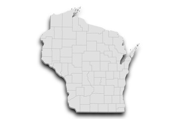 3d Map of Wisconsin state with color. United State of America, US, United State