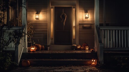 front porch halloween decor after dark.