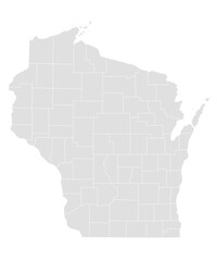 Fototapeta premium Wisconsin administrative map. counties map of Wisconsin, blank Map, empty map of Wisconsin
