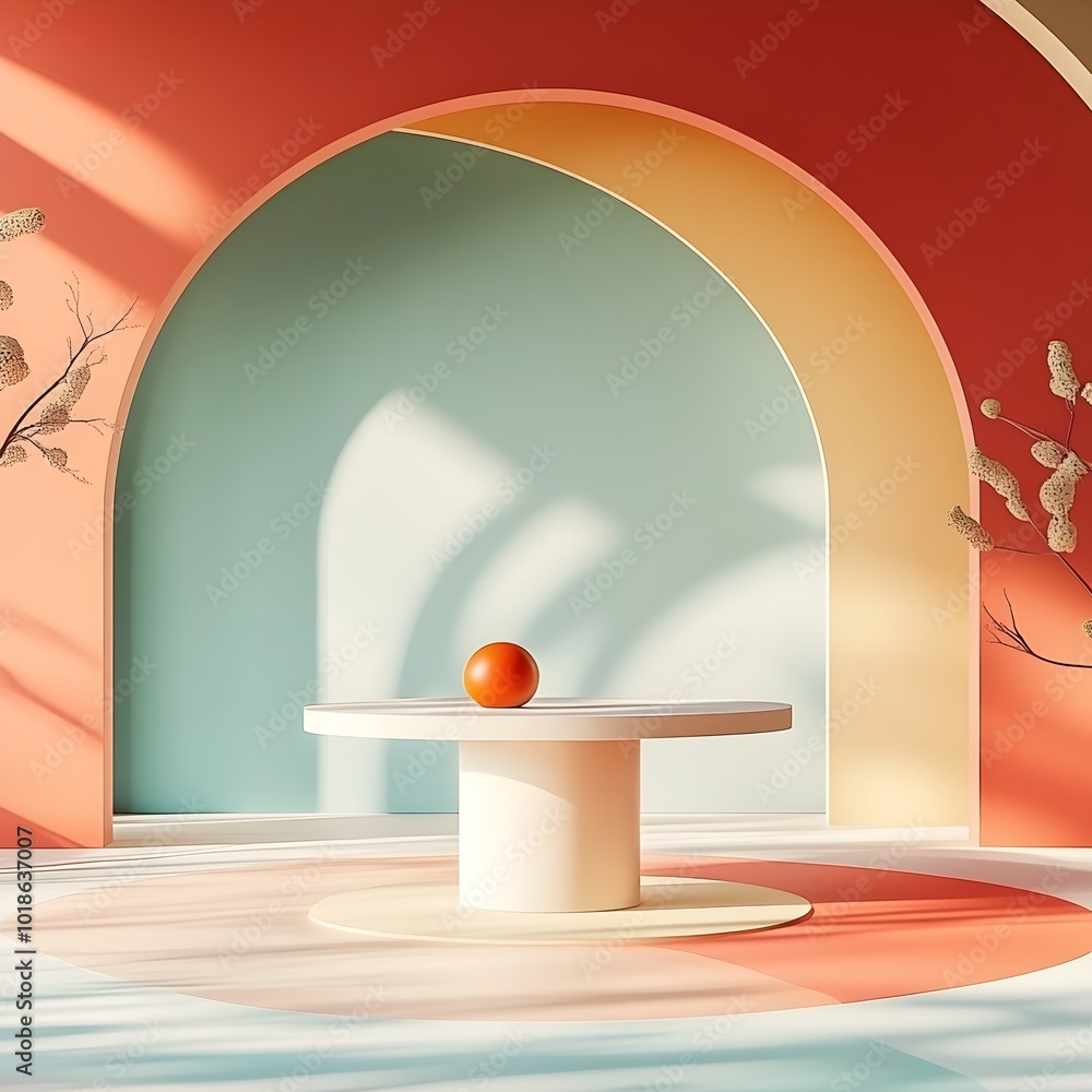 Poster elegant 3d studio setting featuring a vibrant eclectic color scheme sleek minimalist floor and wall 