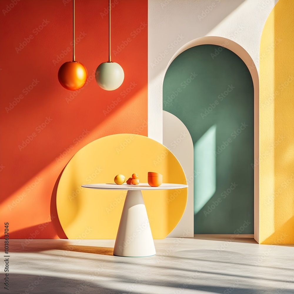 Poster elegant 3d studio environment with a vibrant eclectic color scheme a sleek minimalist floor and wall