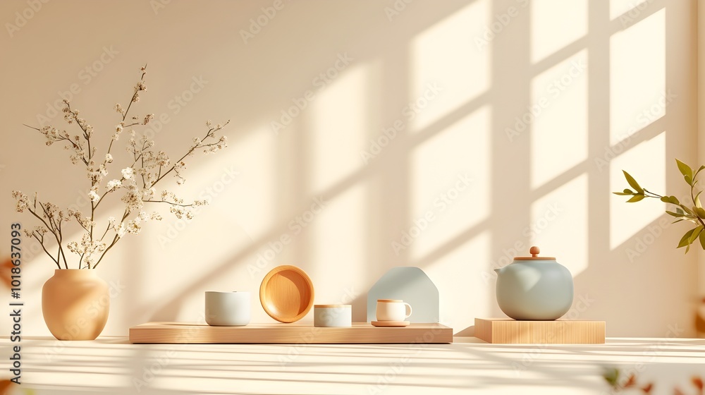 Poster radiant 3d studio with a rich color palette a clean and minimalist floor and wall design highlightin