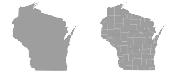 grey color Wisconsin map set