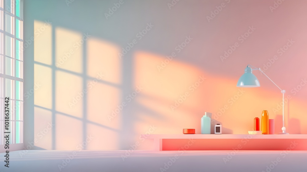 Poster captivating 3d studio room brimming with a spectrum of hues featuring a bare interior with a product