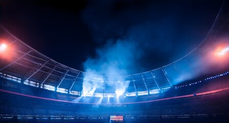 Empty stadium illuminated for a night game or concert.