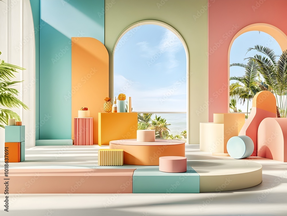 Poster mesmerizing 3d studio setting featuring a kaleidoscope of vibrant colors uncluttered interior with a