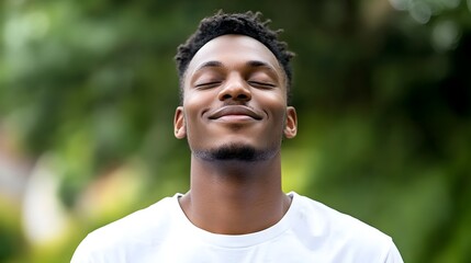 Peaceful Outdoor Moment of Blissful Man Feeling the Breeze on His Face