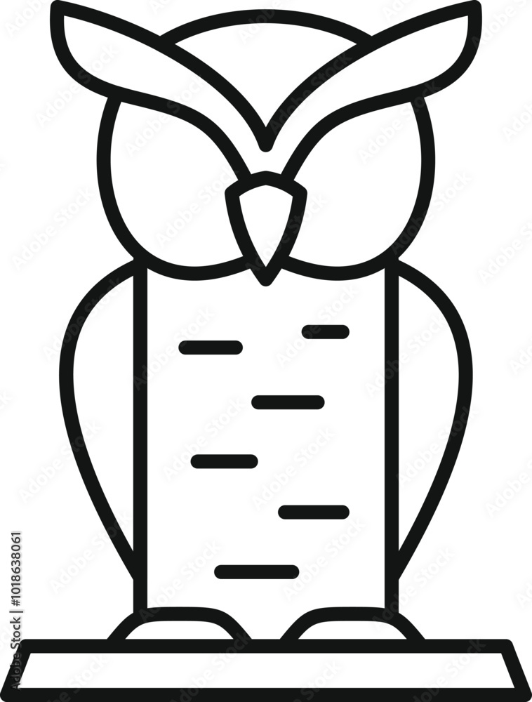 Poster simple line style icon of an owl standing on a tree branch, for apps or websites