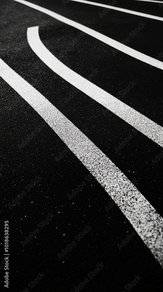 Poster minimalist running track abstract, a close-up view showcasing sleek lines and simplicity in a vibran