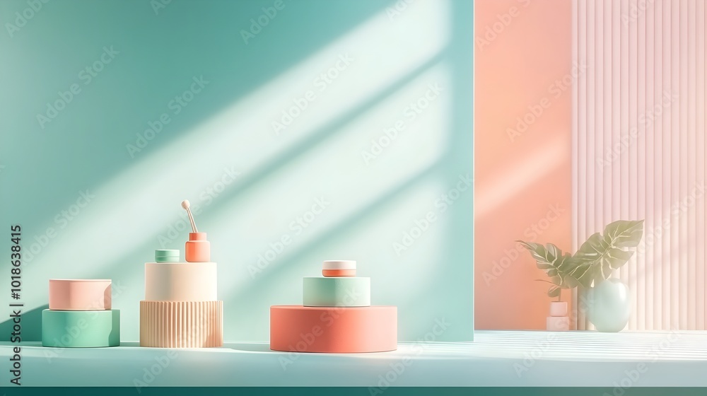 Poster alluring 3d studio space boasting a diversity of hues with a minimalist floor and wall design showca