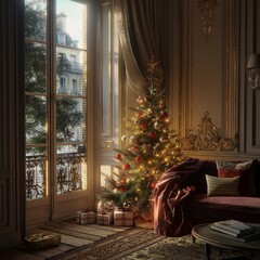 Christmas tree in a Parisian appartment