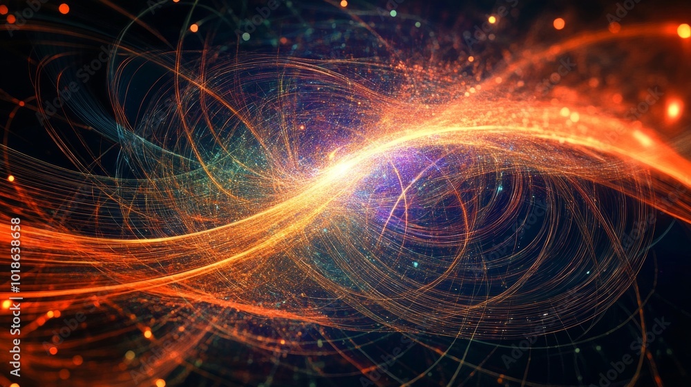 Poster exploration of multidimensional strings in a vibrant representation of theoretical physics concepts