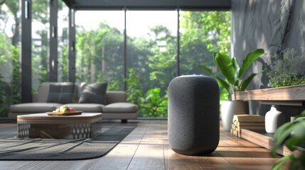 Cozy and inviting modern living room with comfortable L shaped sofa wooden coffee table and a variety of potted plants and greenery providing a lush serene ambiance