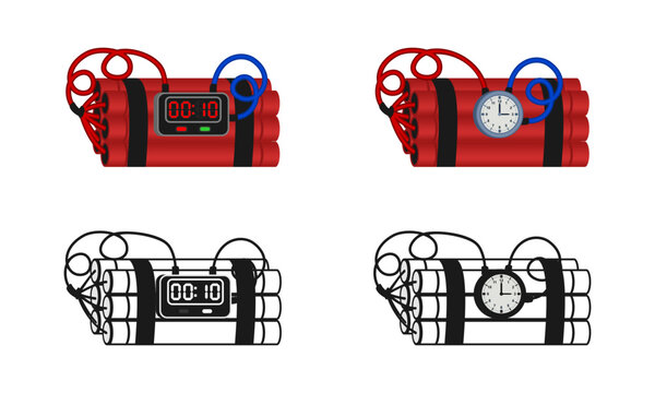 time bomb with detonator icon set vector illustration isolated on white background.