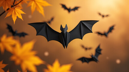 Fototapeta premium Origami halloween background with bats