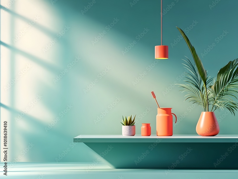 Aufkleber uncluttered 3d studio space brimming with vivid colors featuring a product plinth showcasing a minim