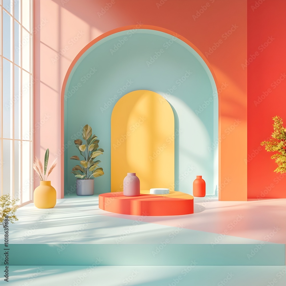 Poster vibrant 3d studio environment overflowing with a spectrum of colors