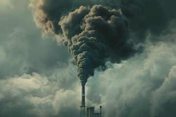 Black smoke from industrial chimney under cloudy sky showing pollution impact