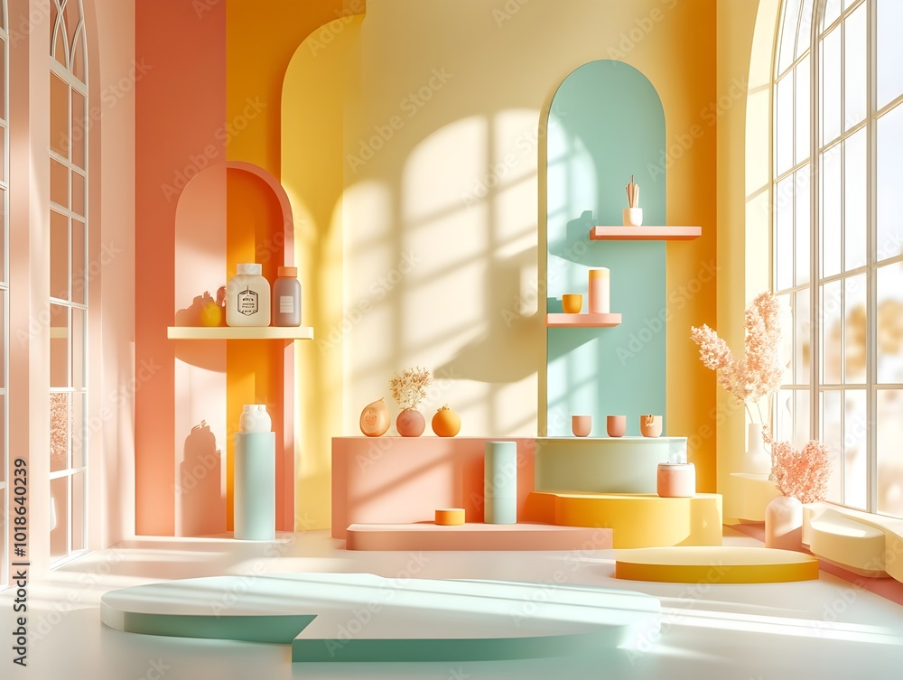 Aufkleber breathtaking 3d studio space showcasing a vivid array of colors sparse interior with clean lined dis