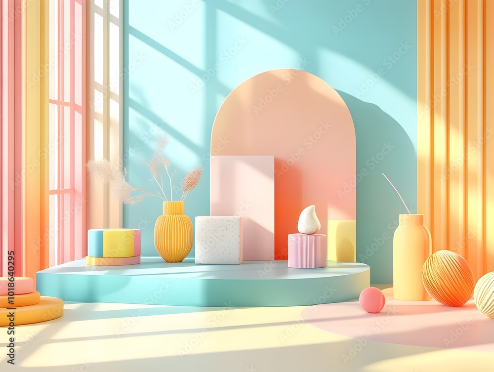 Poster breathtaking 3d studio space showcasing a vivid array of colors sparse interior with clean lined dis