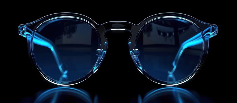 Sleek and modern transparent eyeglasses or sunglasses with an elegant blue lighting effect showcasing a premium and fashionable accessory design