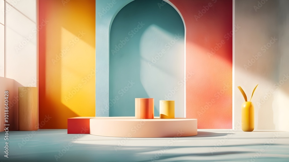 Aufkleber mesmerizing 3d studio setting brimming with a kaleidoscope of colors uncluttered interior with produ