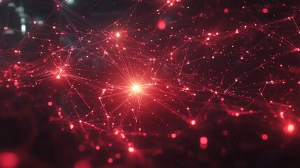 Fototapeta premium Visual representation of quantum cryptography networks illustrating particle pairs connected by glowing threads in an abstract design