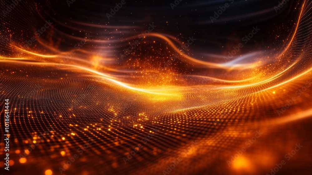Fototapete vibrant 3d visualization of quantum fields with glowing particles and energy waves in an abstract re