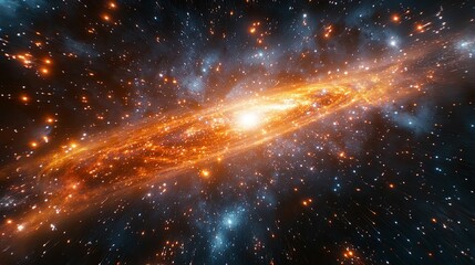 A Cosmic Spiral Galaxy with Bright Stars and Nebulae in a Dark Night Sky