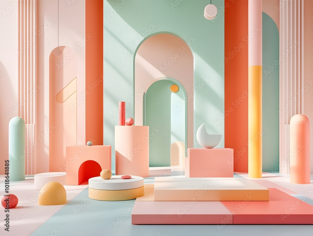 Poster mesmerizing 3d studio setting boasting a kaleidoscope of hues with a minimalist interior design feat