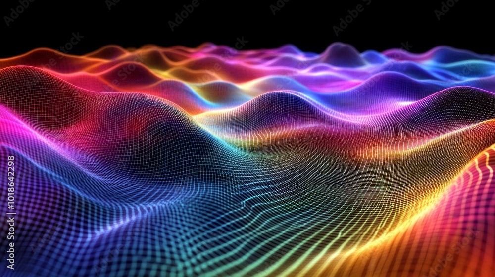 Fototapete vibrant 3d visualization of quantum field theory showcasing intricate mesh and dynamic waves in a co