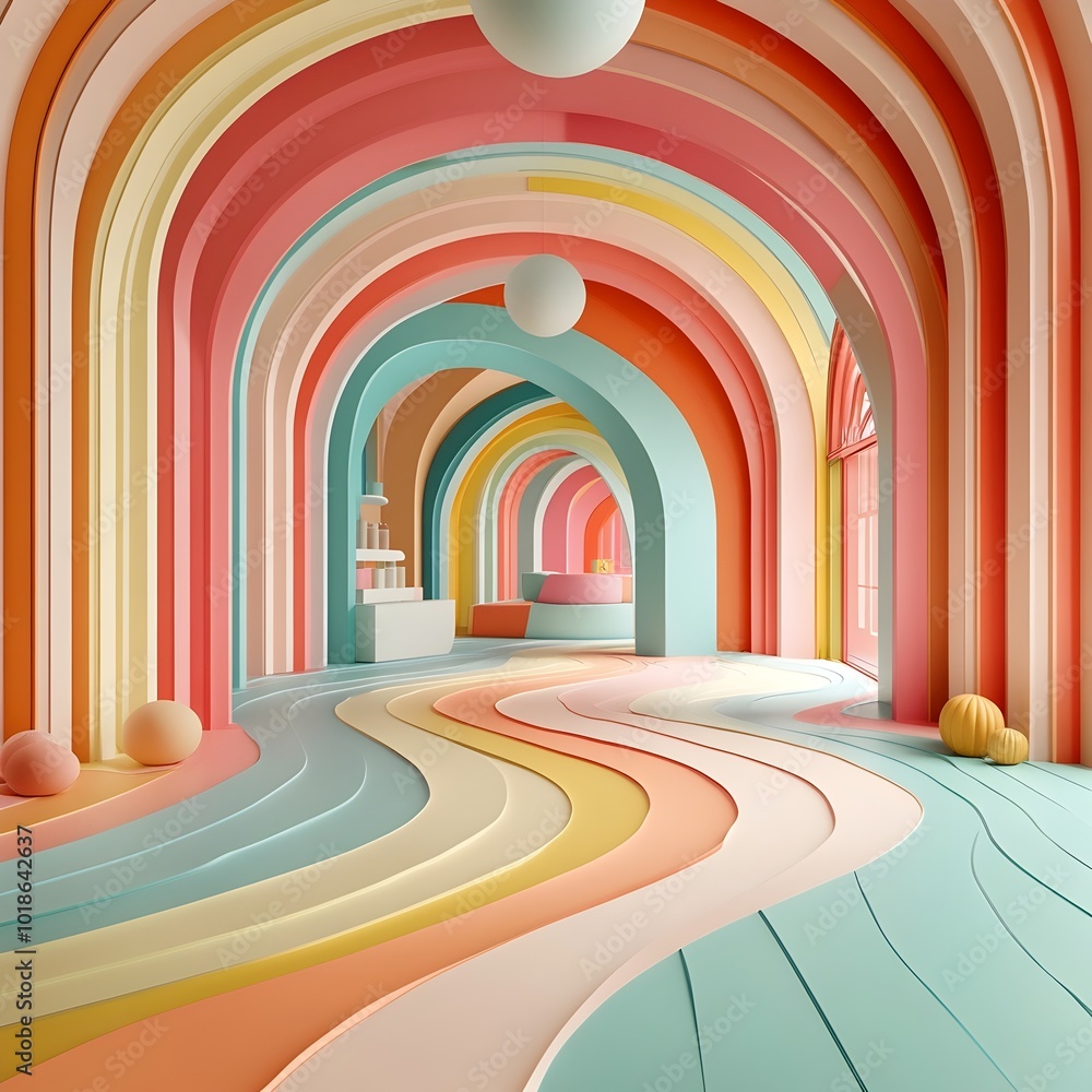 Poster visually striking 3d studio space filled with a vibrant kaleidoscope of colors featuring a bare bone