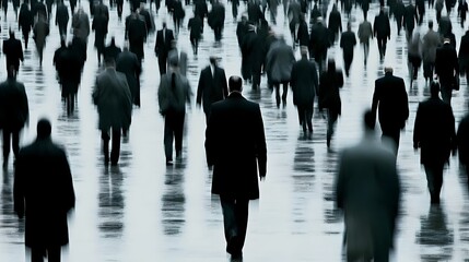 Obraz premium Blurred Silhouettes of Crowded Urban Commuters in a City Rush Hour