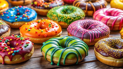 Colorful glazed donuts, selective focus