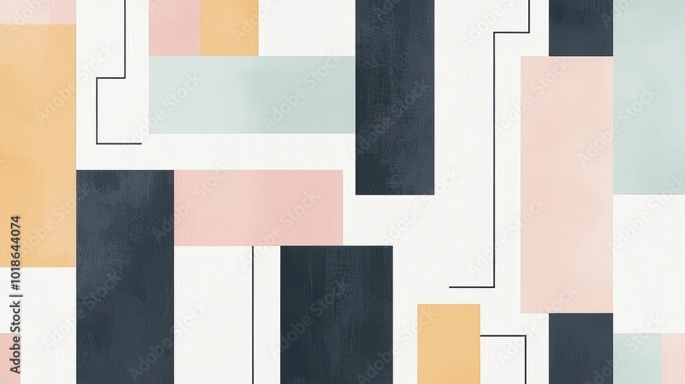 Poster abstract geometric shapes in soft pastel colors, arranged in a repeating grid pattern for a clean an