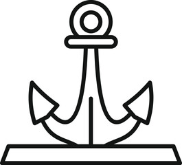 Simple black line vector icon representing an anchor standing on a platform, symbol of sailing, strength and stability