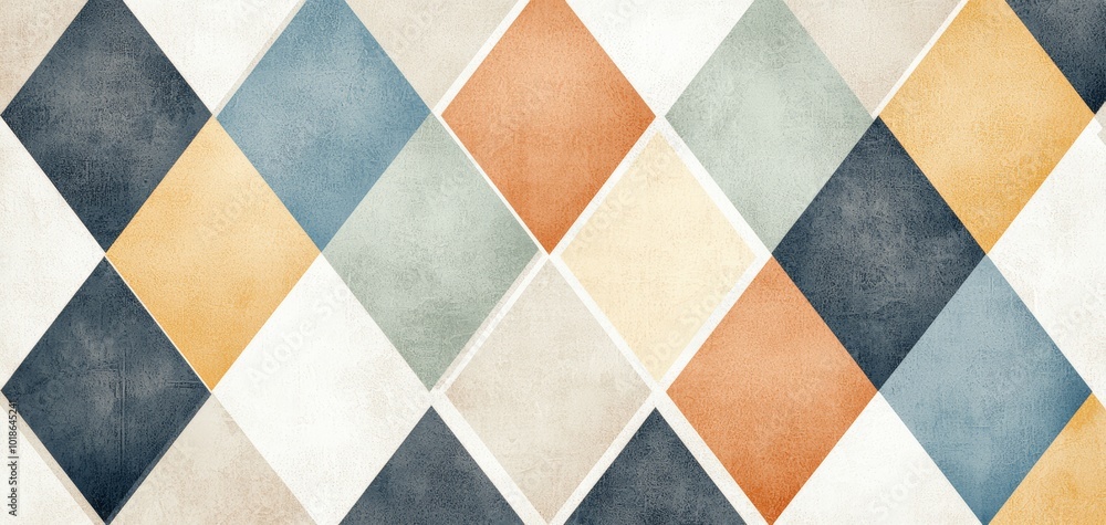 Poster geometric diamonds in muted tones, arranged symmetrically to form a structured, minimal seamless pat