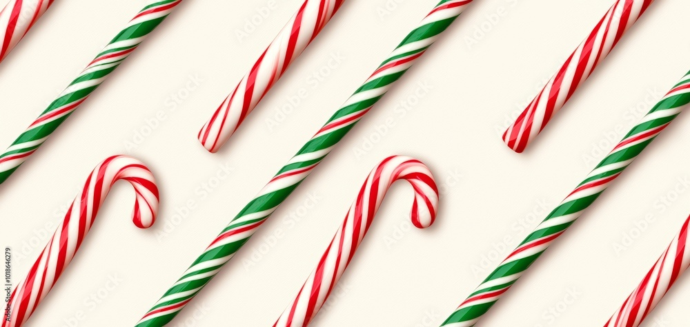 Poster minimalist candy canes outlined in red, repeating diagonally on a soft cream background for a subtle