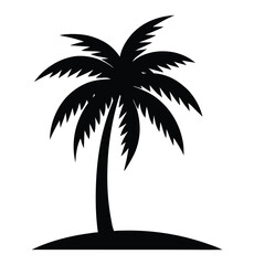 Tropical Palm Trees, Black Silhouettes and Wave Lines Isolated on White Background